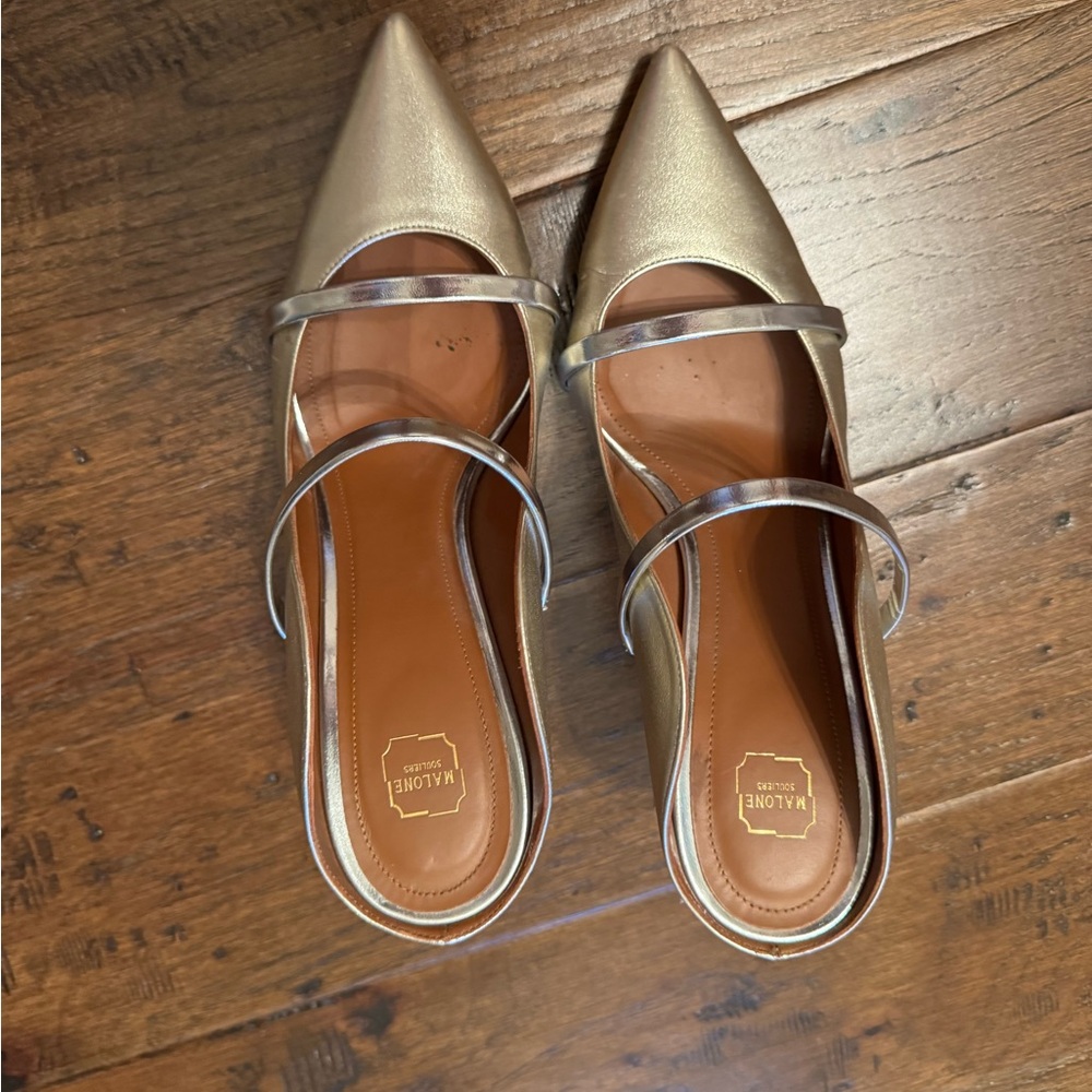 Malone Souliers Gold and Silver Pointed Heels
